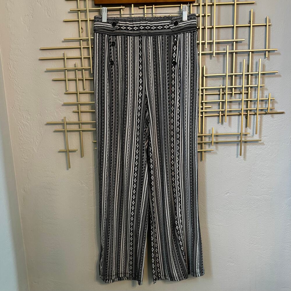 Robert Louis Black White Geometric Wide Leg Pants Small